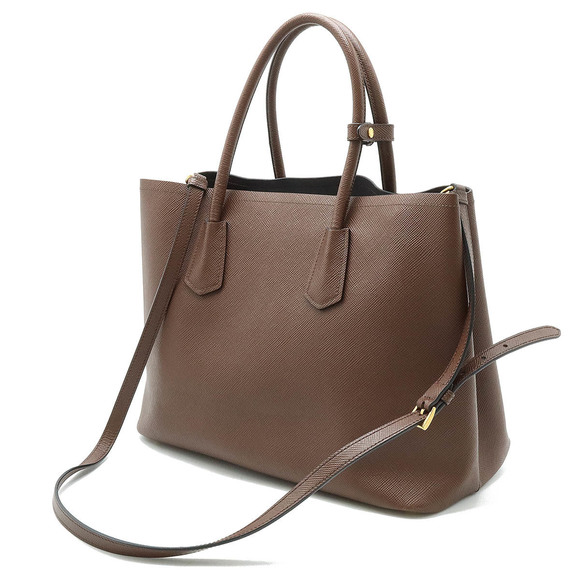 Prada Saffiano Large Tote Brown Bag Leather Doubre - Picture 1 of 8